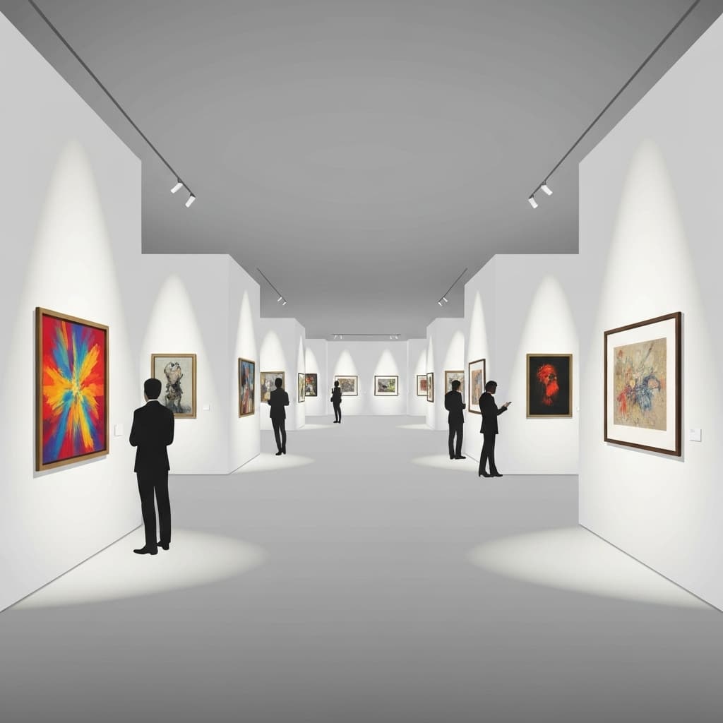 Galerie d'art contemporain avec des œuvres de maîtres exposées dans un espace muséal