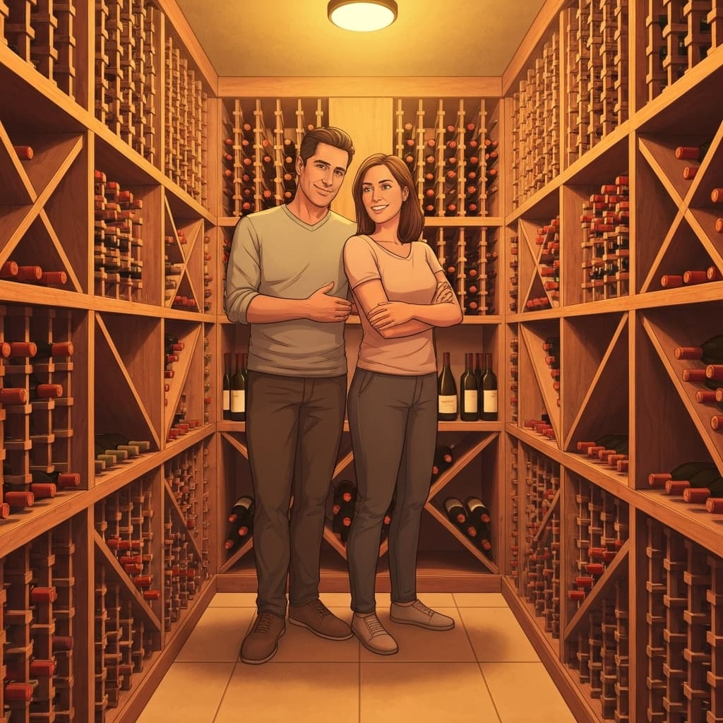 Cave à vin résidentielle avec système de contrôle de température et d'humidité