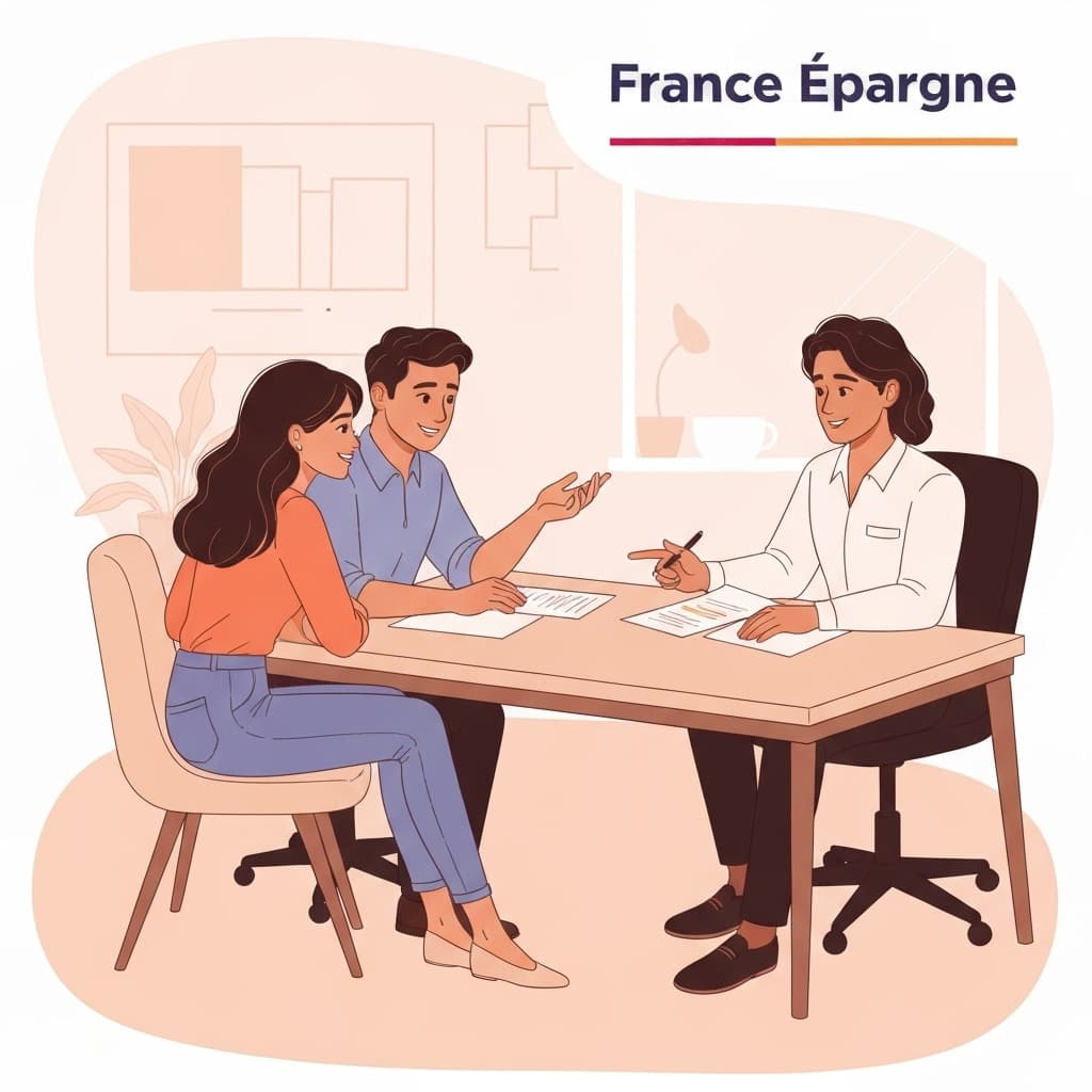 Illustration : Couple français recevant des conseils personnalisés pour leur assurance mariage