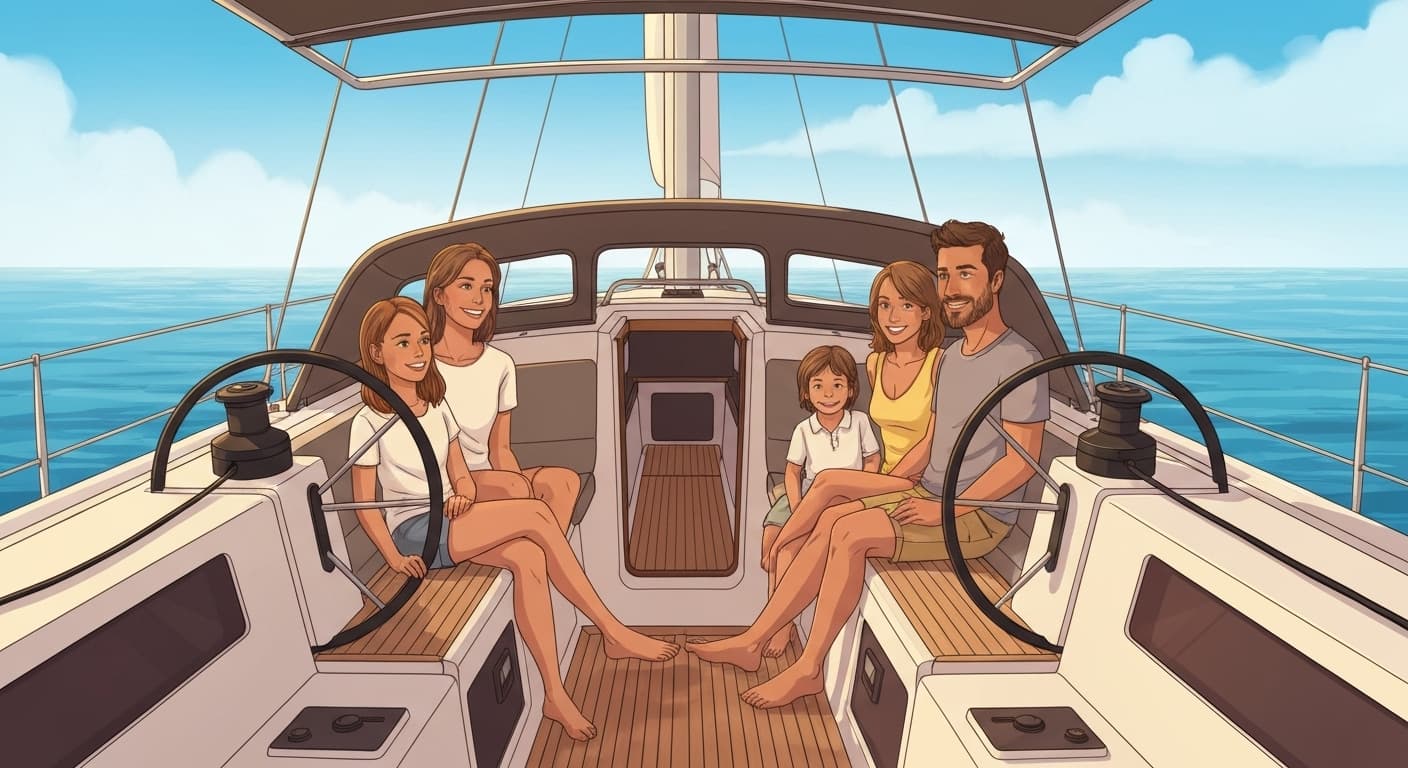 Famille française protégée sur leur bateau de plaisance