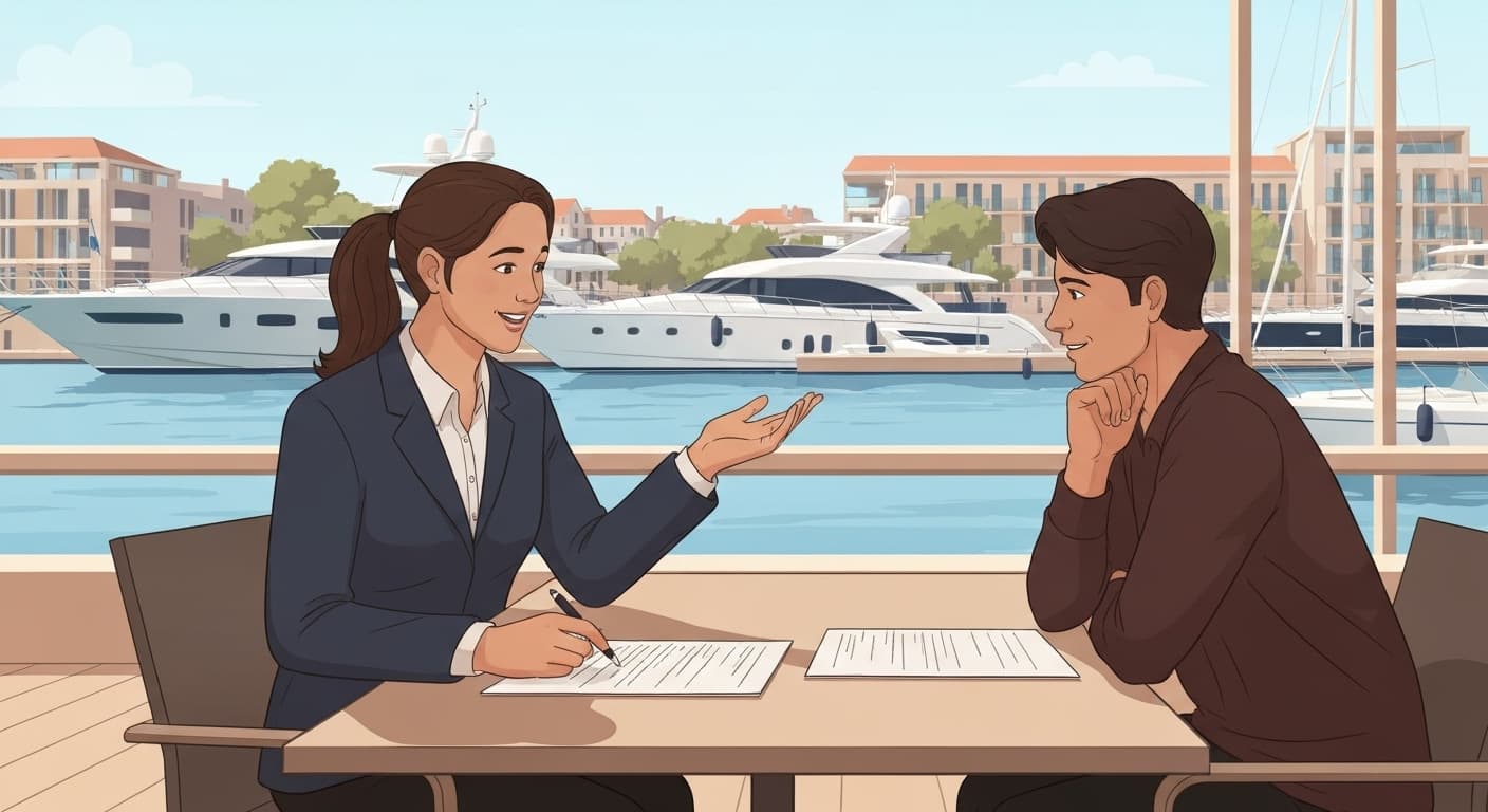 Conseiller French Vest aidant un client propriétaire de yacht