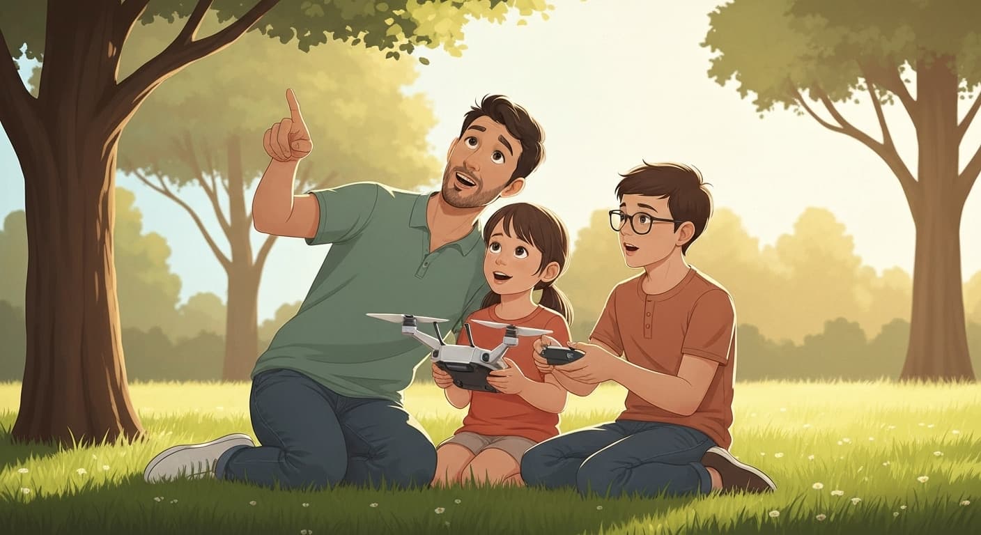 Famille française utilisant un drone de loisir en toute sécurité