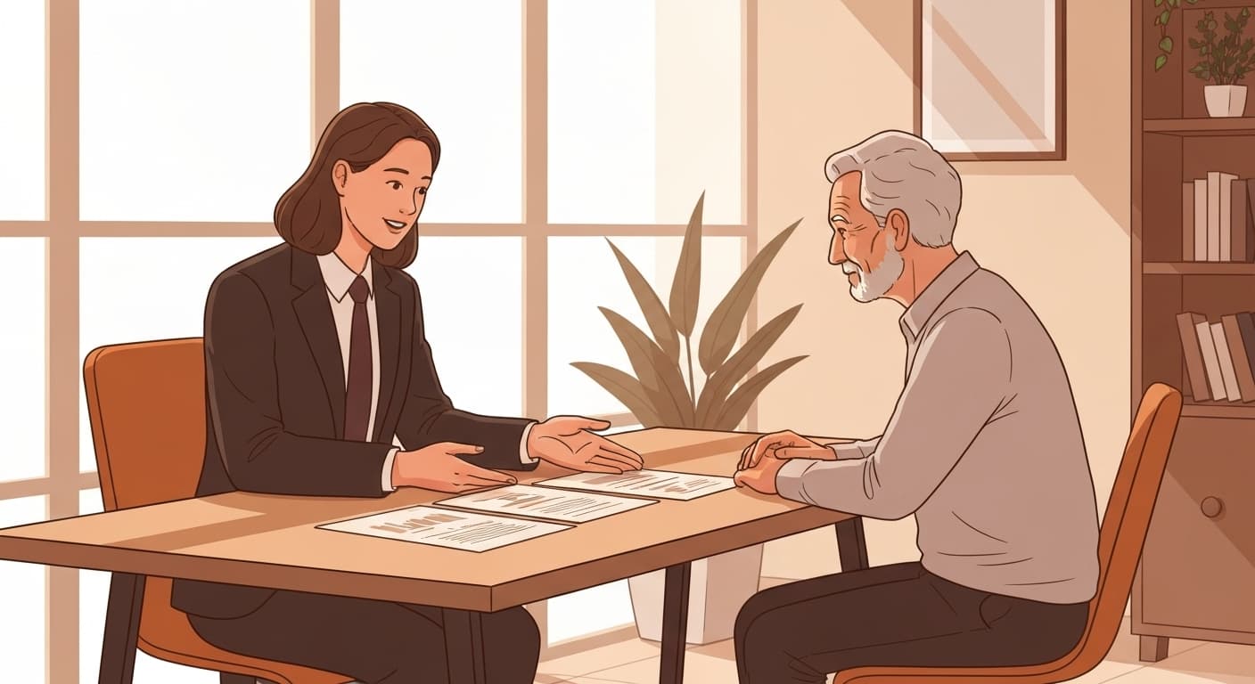 Conseiller French Vest accompagnant un client senior dans le choix de son assurance dépendance