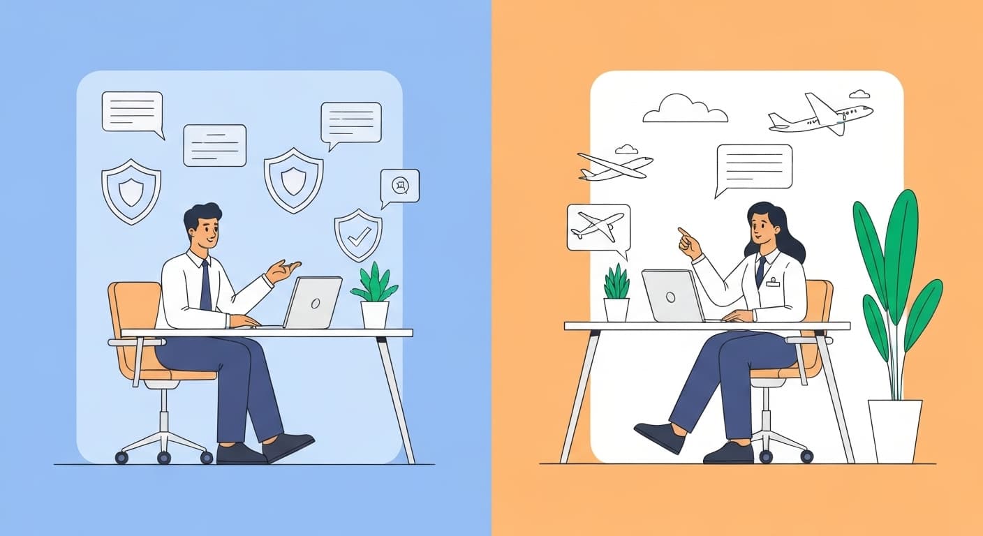 Comparaison visuelle entre assurance responsabilité civile et assurance coque aviation