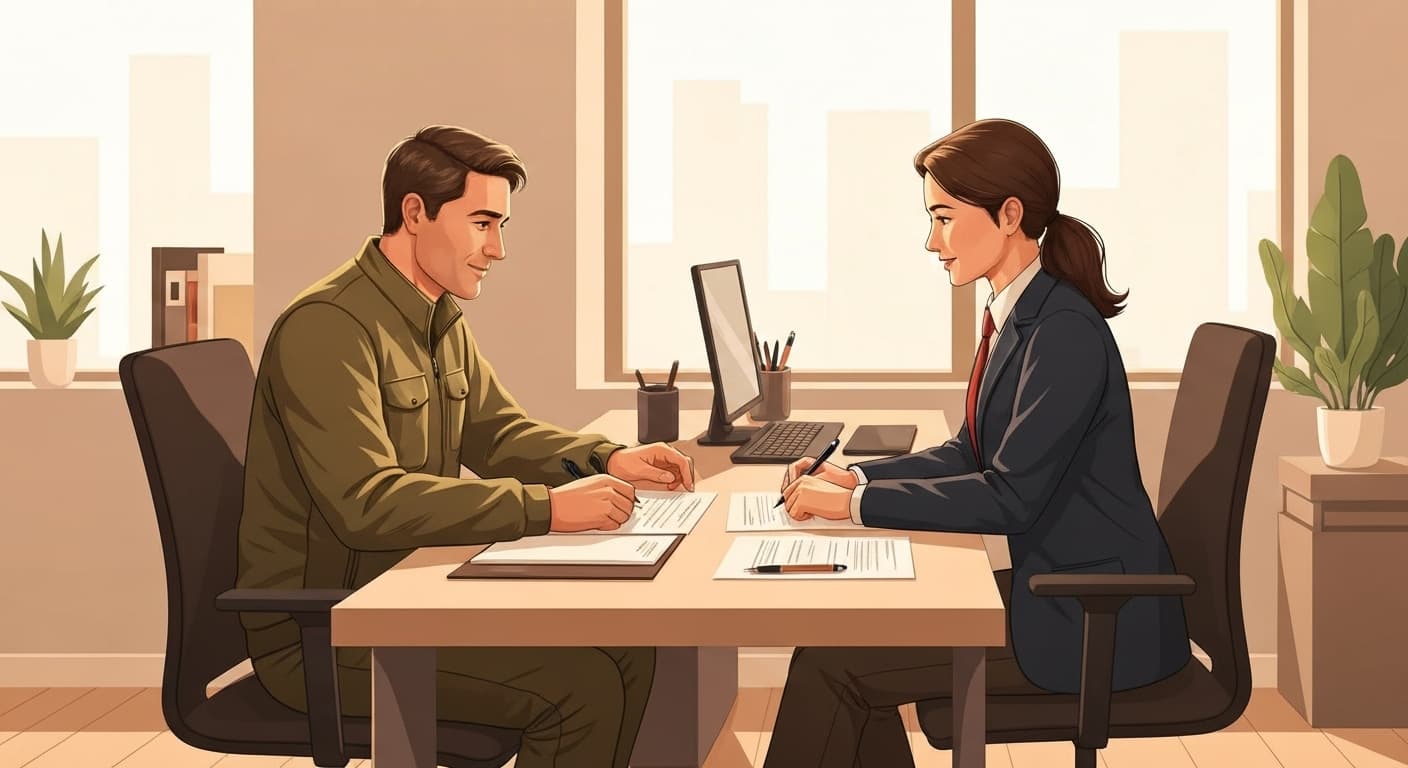 Illustration : Chasseur déclarant un sinistre avec son conseiller