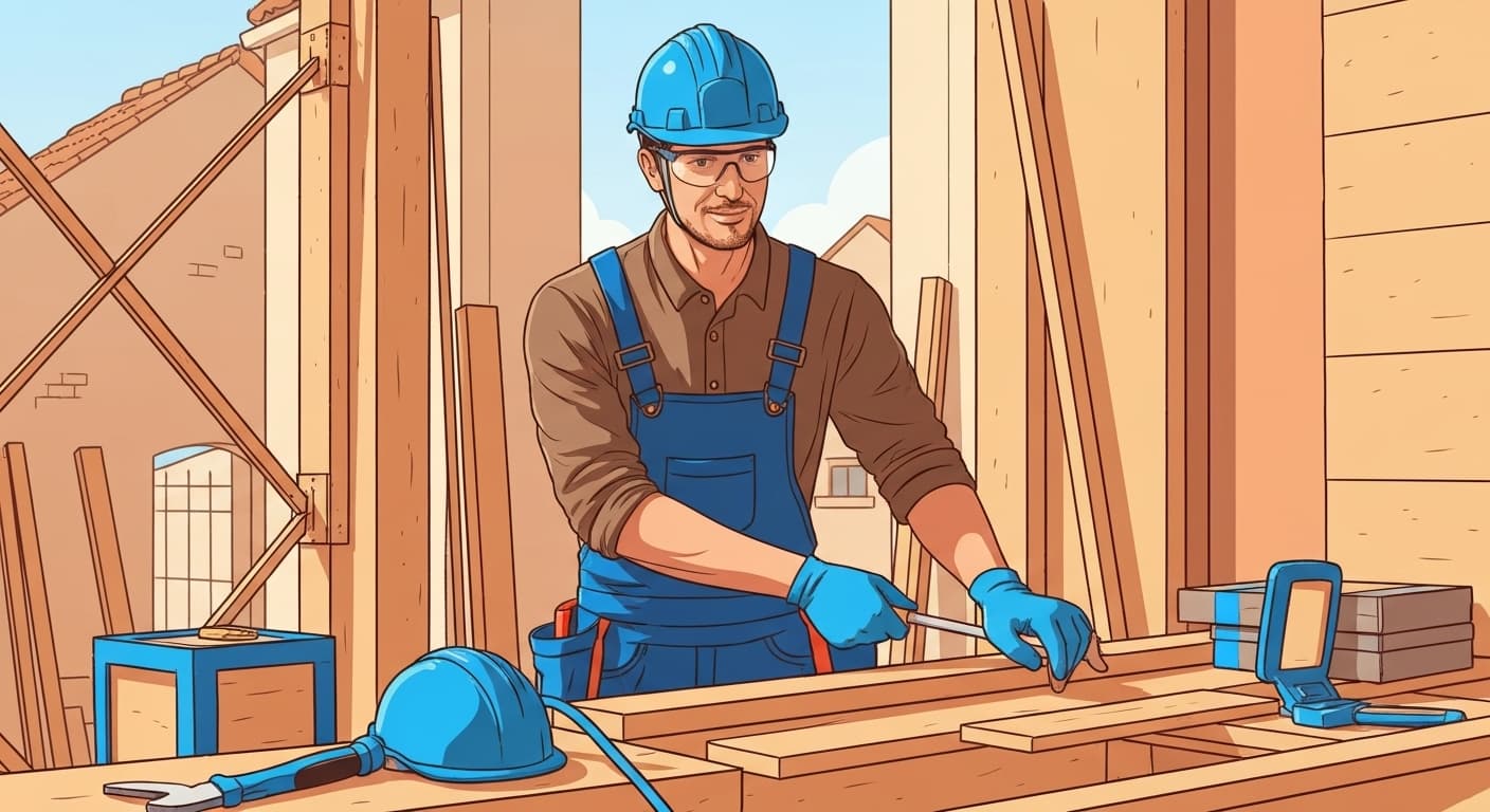 Illustration d'un artisan micro-entrepreneur sur un chantier, protégé par son assurance RC Pro et décennale