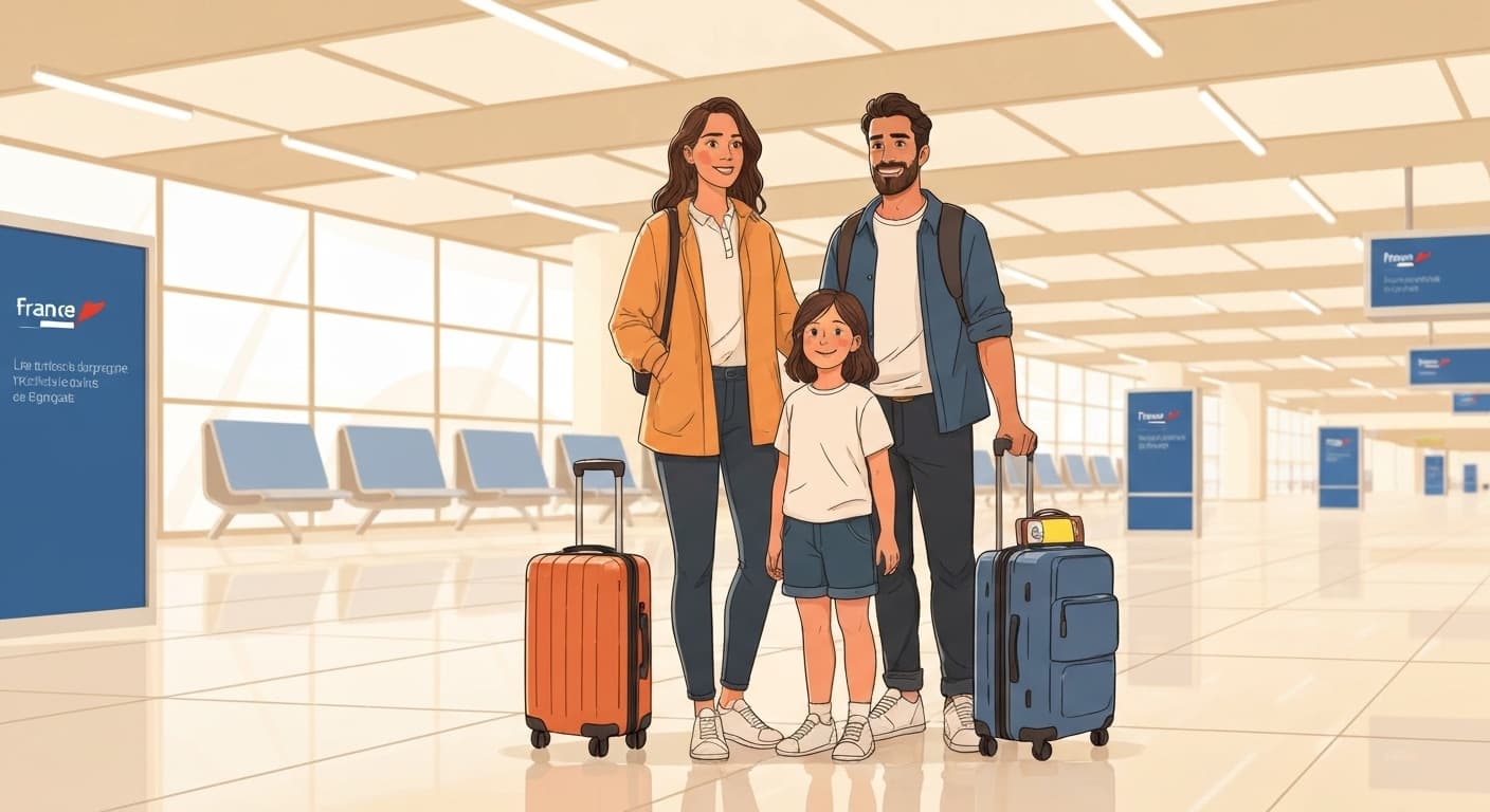 Famille nomade protégée voyageant en toute sécurité dans le monde