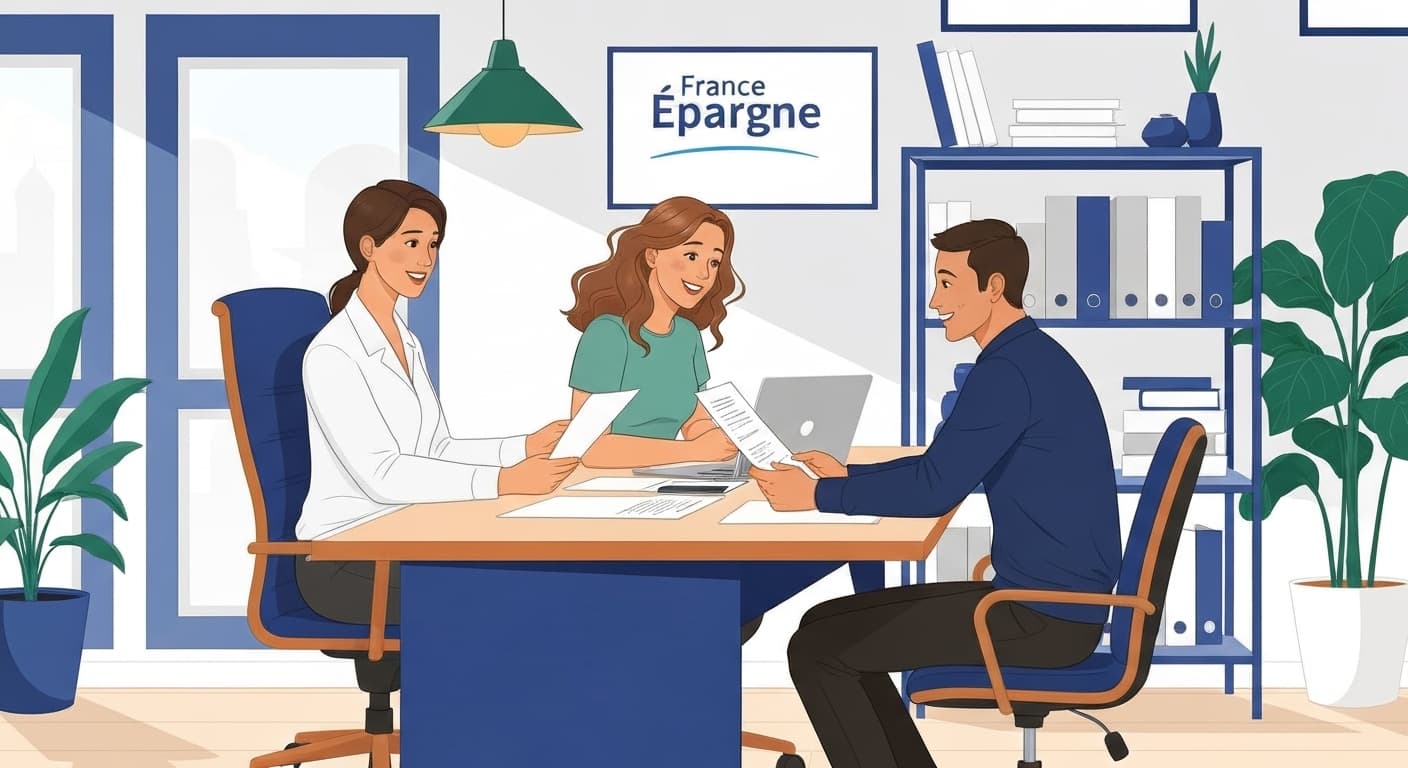 Illustration : Conseiller French Vest expliquant les garanties d'assurance moto à un client