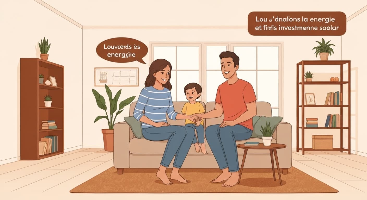 Illustration : Famille française bénéficiant des économies d'énergie grâce aux panneaux solaires