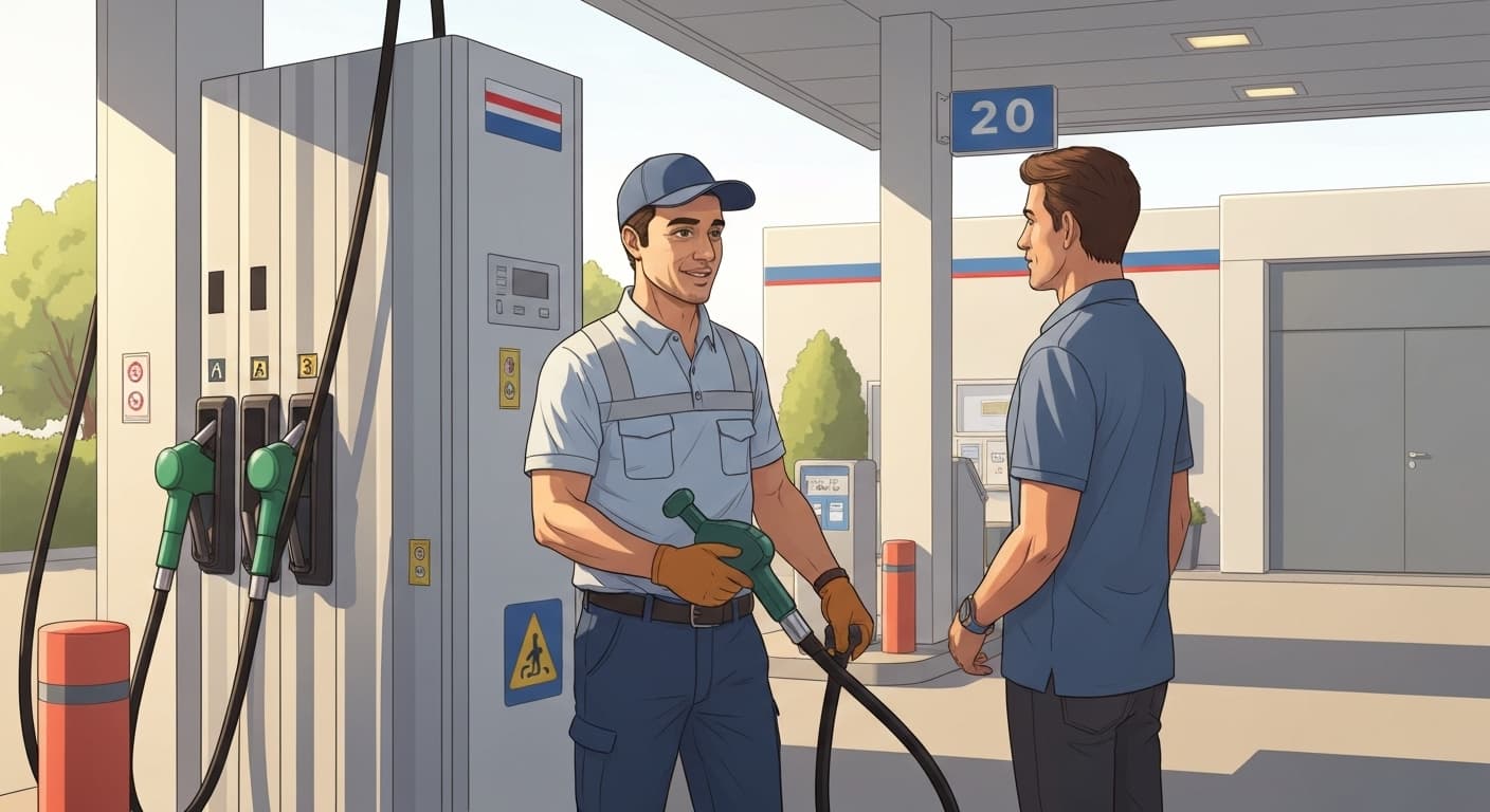 Employé de station-service en train de faire le plein
