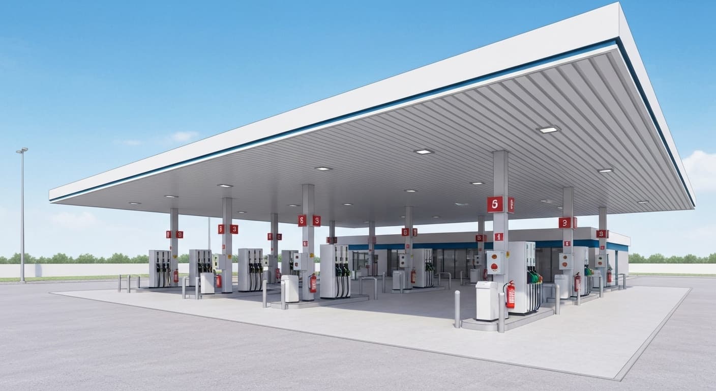Station-service moderne avec équipements de sécurité ICPE