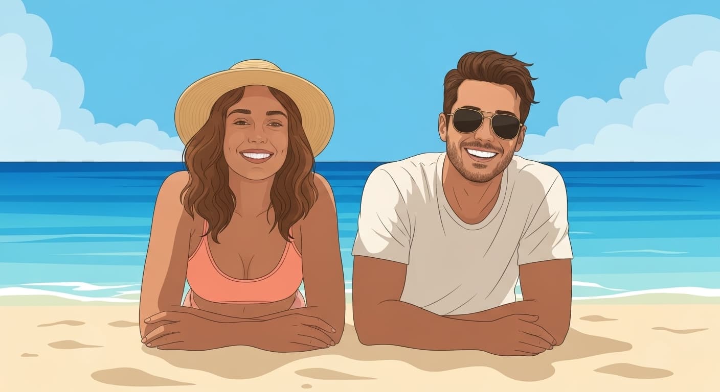 Illustration d'un jeune couple profitant de vacances à l'étranger en toute sérénité