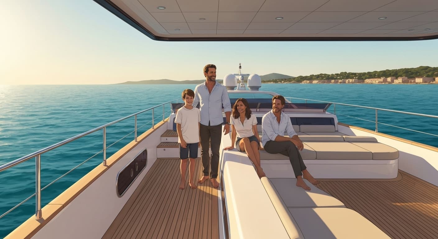 Famille française profitant de leur yacht de luxe en toute sérénité grâce à French Vest