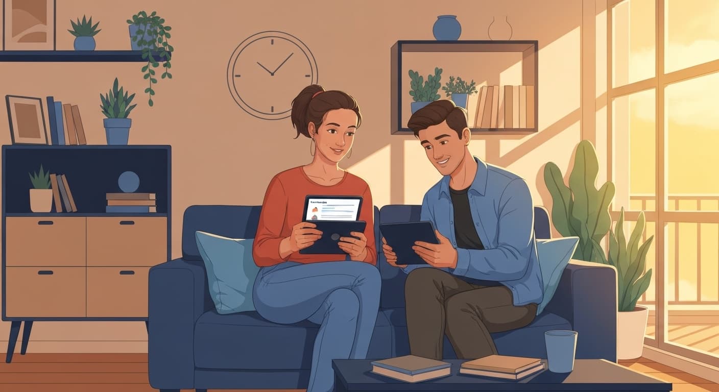 Jeune couple français consultant leur épargne Livret A sur une tablette