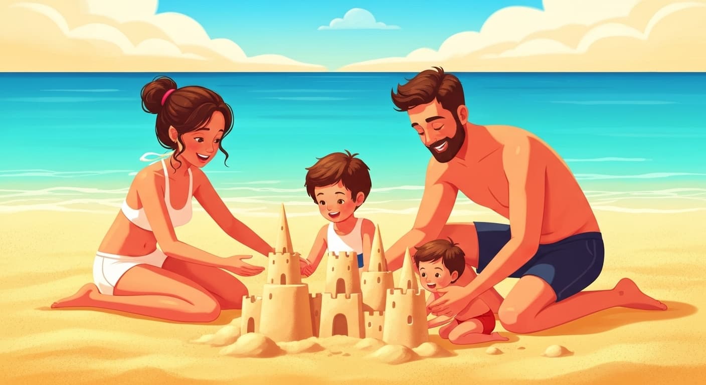 Famille française profitant de vacances à la plage en toute sérénité