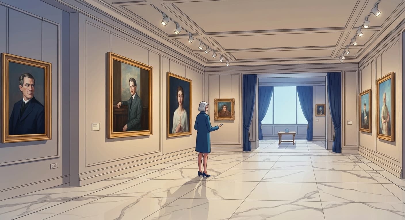 Collectionneur admirant sa collection d'art