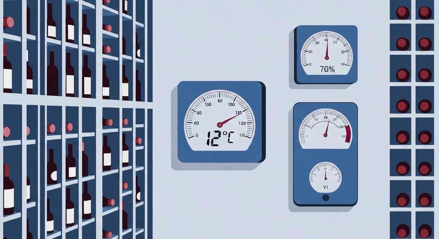 Système de contrôle de température et humidité pour espace de conservation viticole