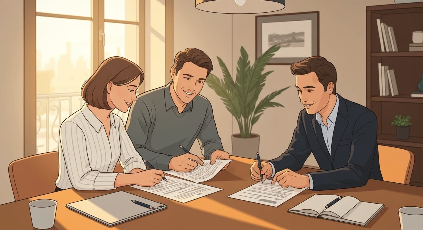 Employeur et employée de maison signant un contrat de travail
