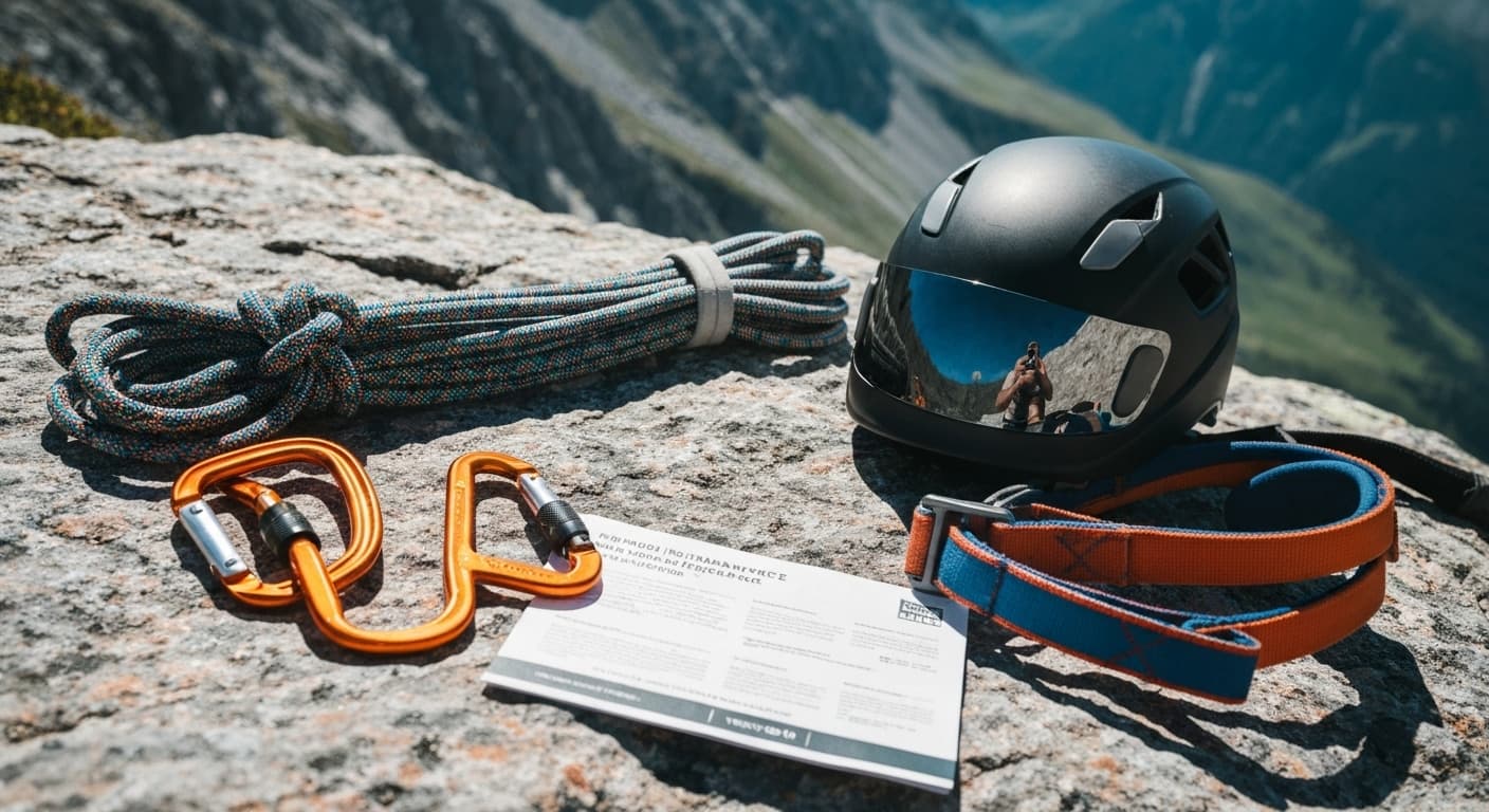 Pratiquant d'alpinisme en haute montagne avec équipement complet