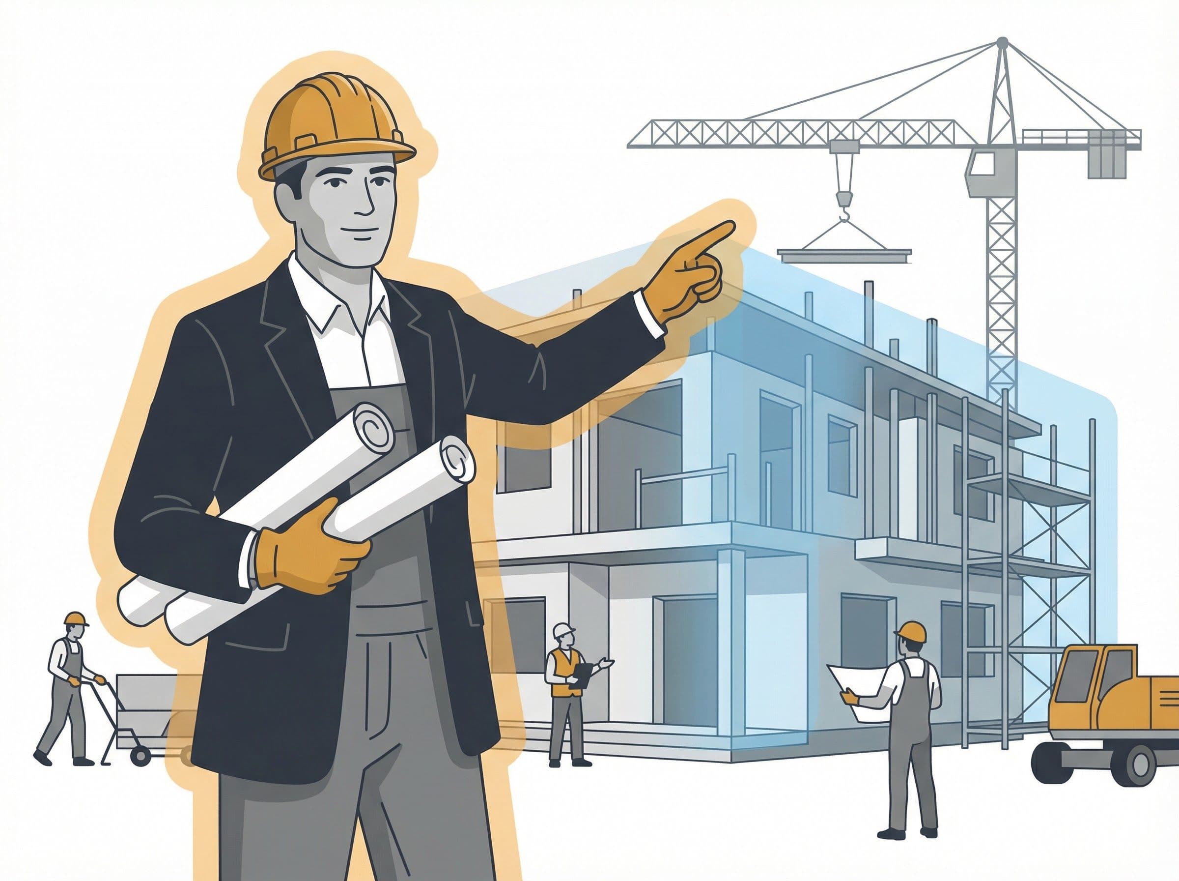 Architecte français sur un chantier examinant la distinction entre RC Pro et décennale