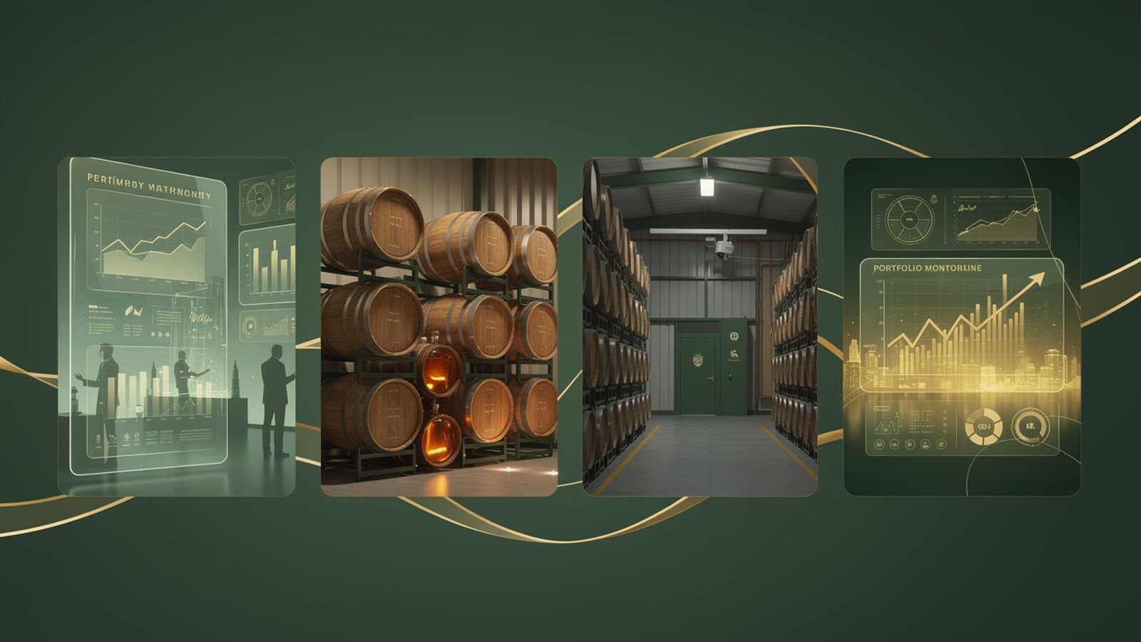 Illustration des quatre étapes d'acquisition et de gestion d'un fût de whisky avec French Vest