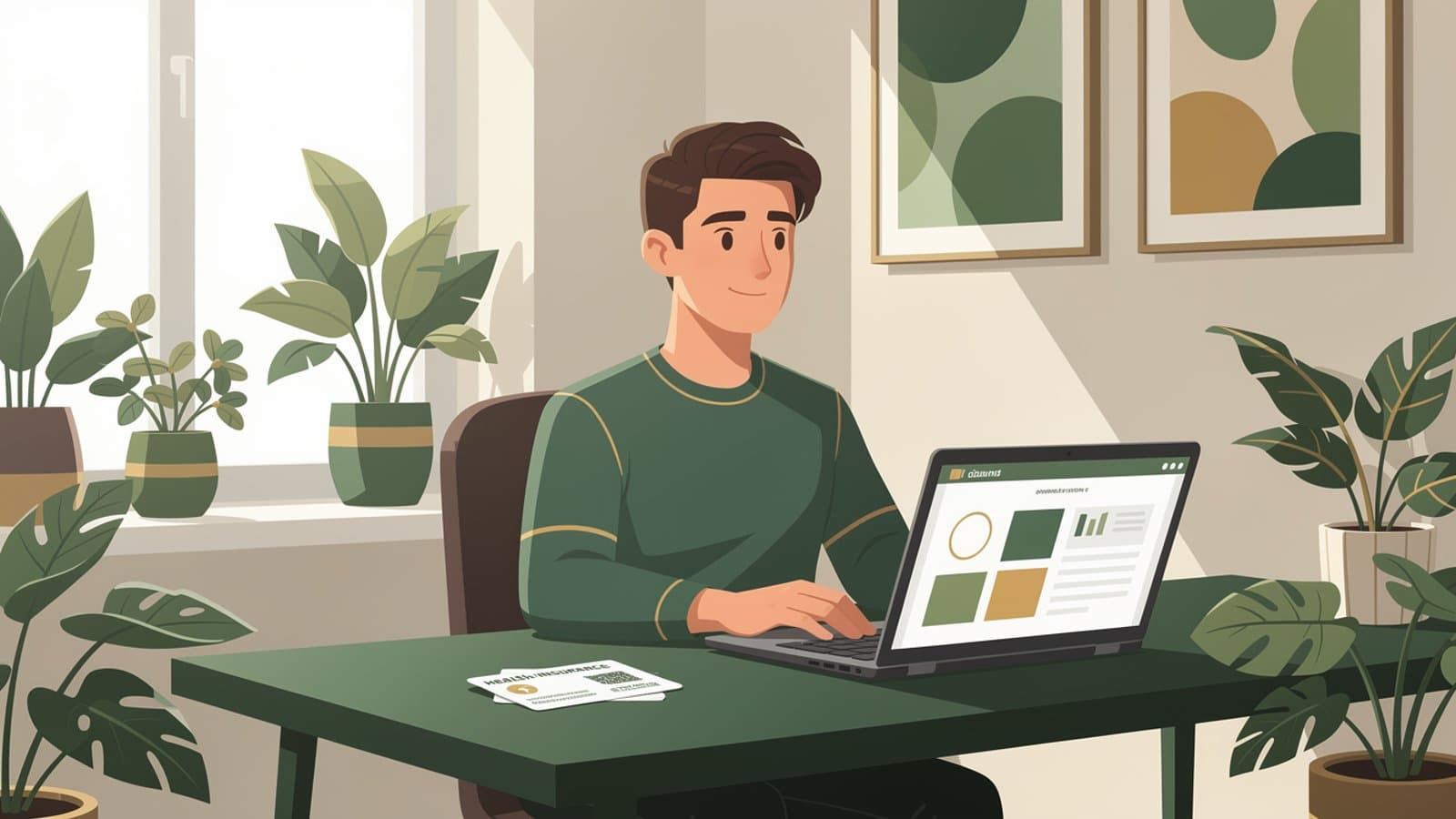 Jeune freelance ou auto-entrepreneur travaillant depuis chez lui, illustrant les solutions mutuelle pour indépendants