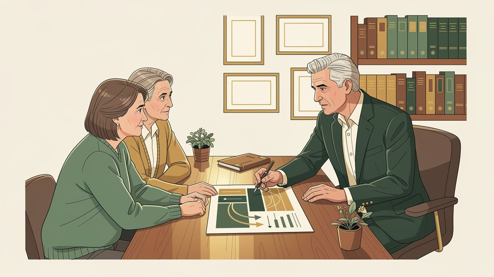 Conseiller patrimonial French Vest expliquant la stratégie d'investissement à un client