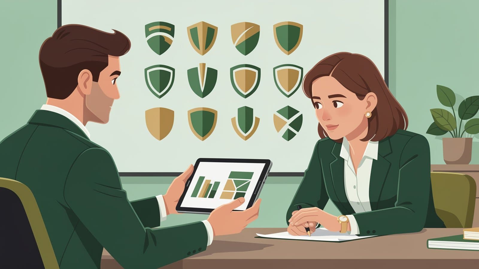 Conseiller French Vest présentant un devis comparatif multi-assureurs à un directeur d'école privée