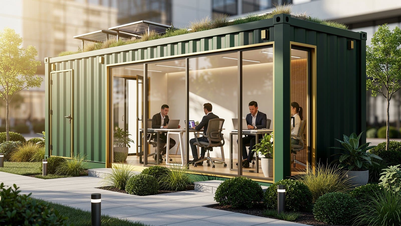 Conteneur maritime transformé en espace de bureau modulaire et écologique