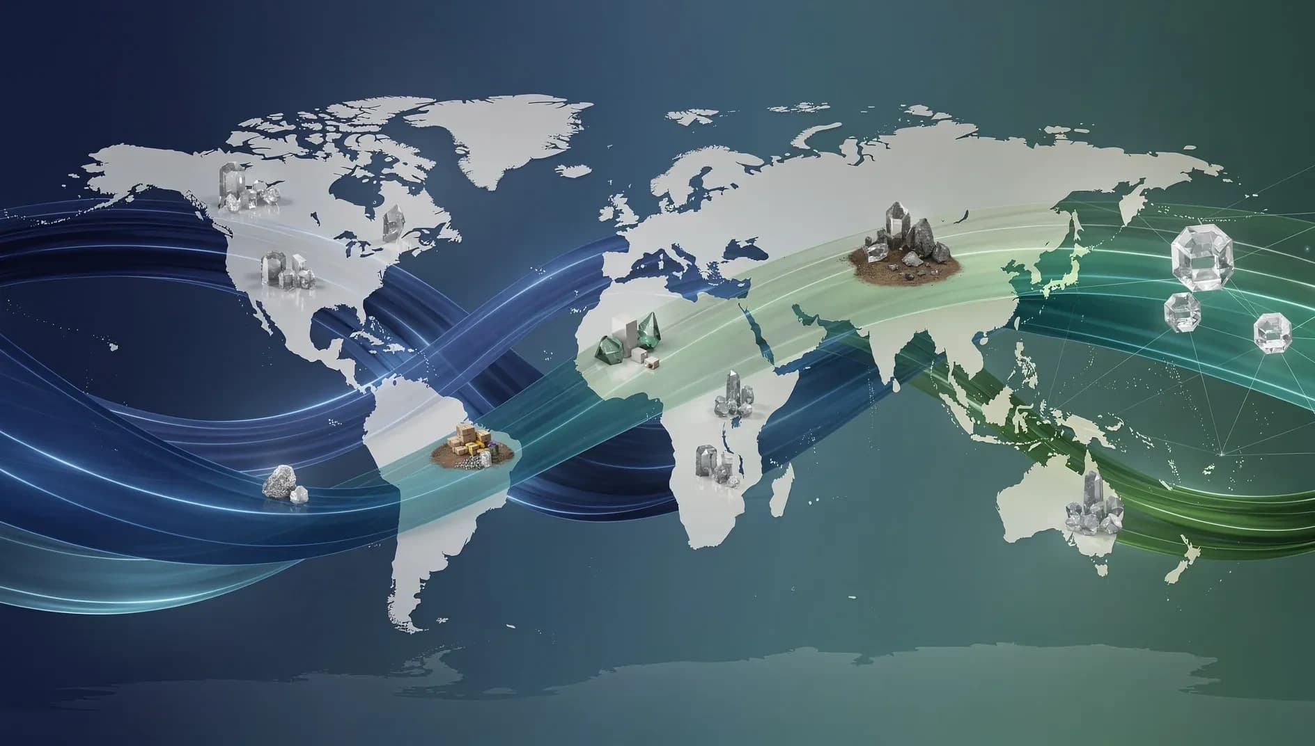 Représentation abstraite des flux commerciaux entre la Chine et l'Afrique, réseaux d'échanges intercontinentaux et ressources naturelles stratégiques