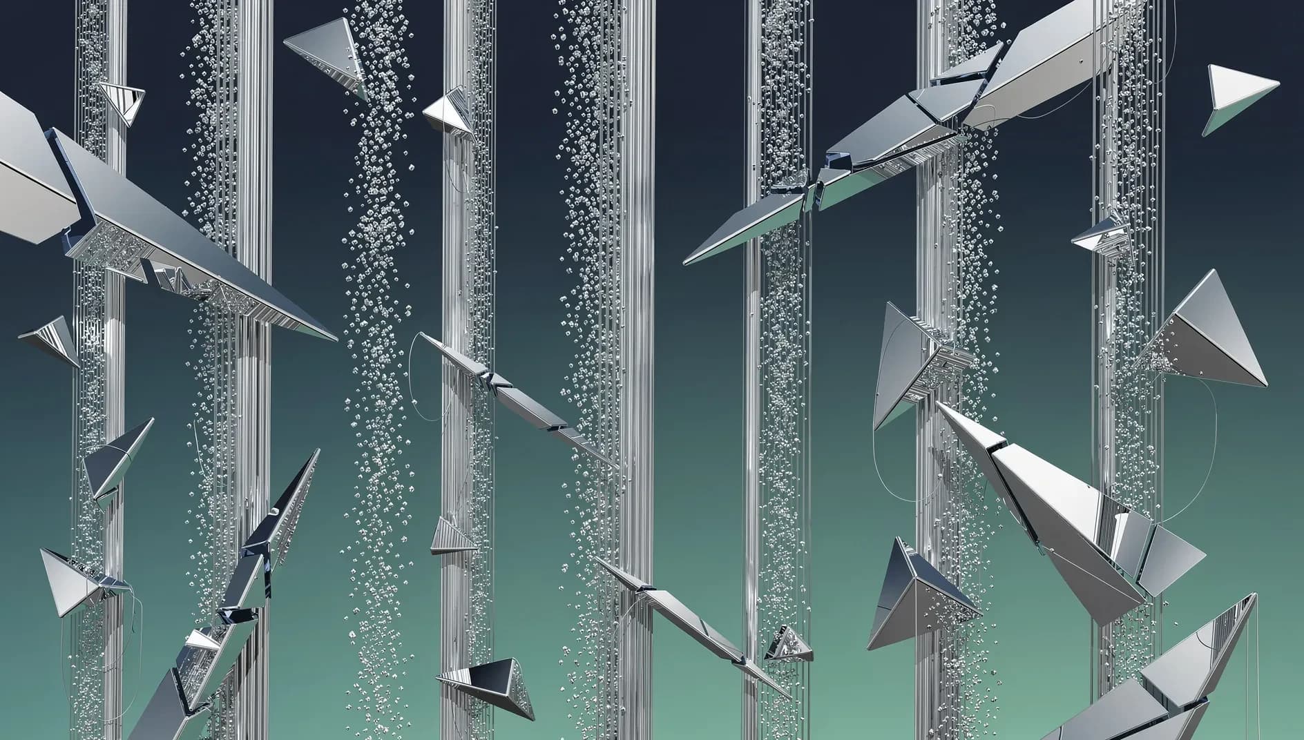 Visualisation abstraite de la chute brutale du cours de l'argent métal sous l'effet conjugué de l'inflation américaine et du repli de la demande industrielle photovoltaïque