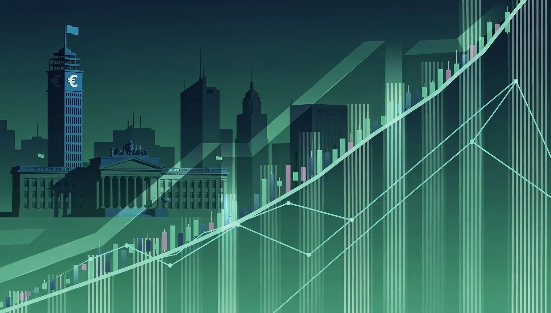 Illustration abstraite des tensions sur les marchés européens et de la remontée des courbes de taux dans la zone euro